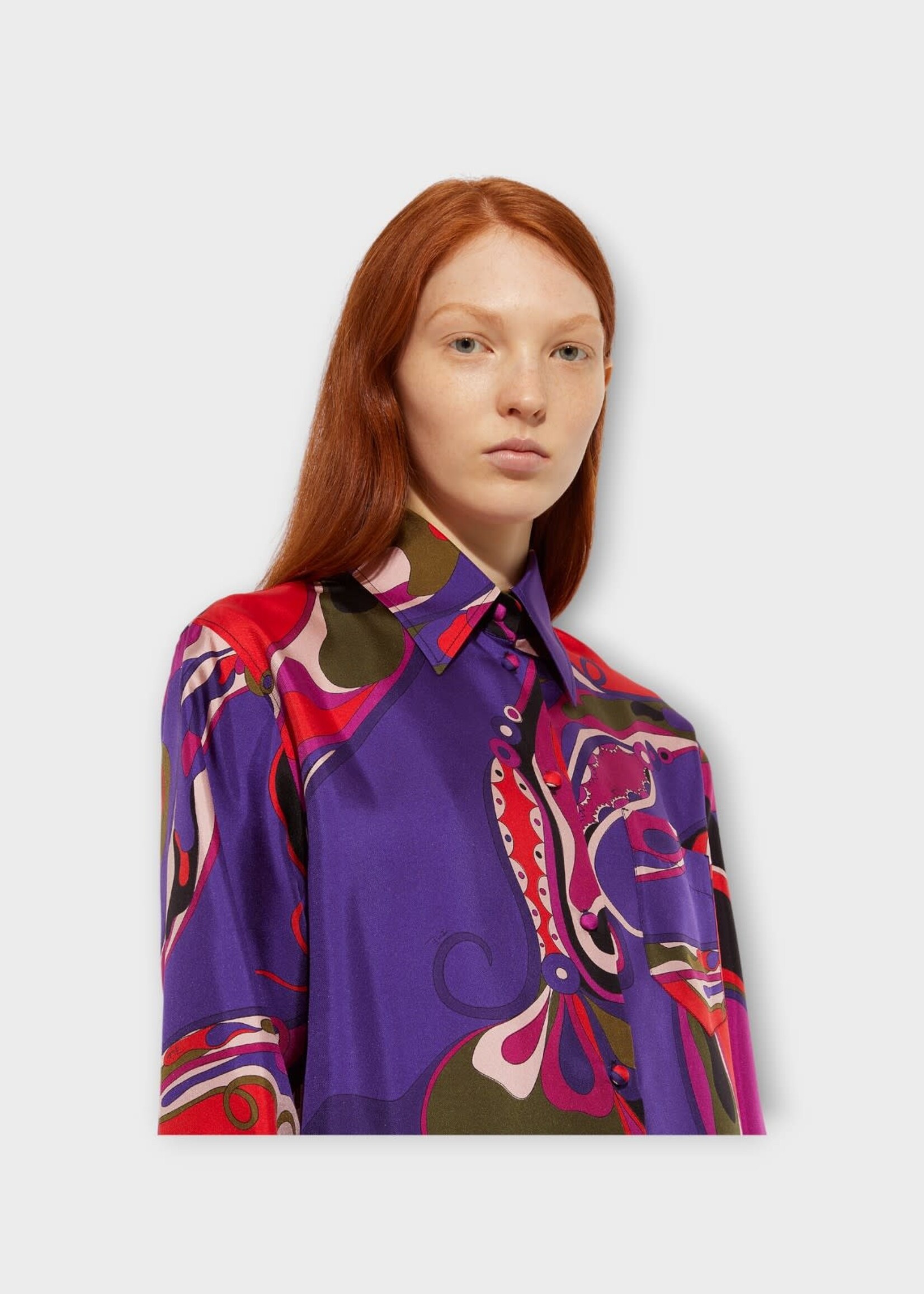 Pucci Pucci Shirt, Print, Silk Twill Collared Buttoned Shirt In Multicolour w/ Orchidee Print