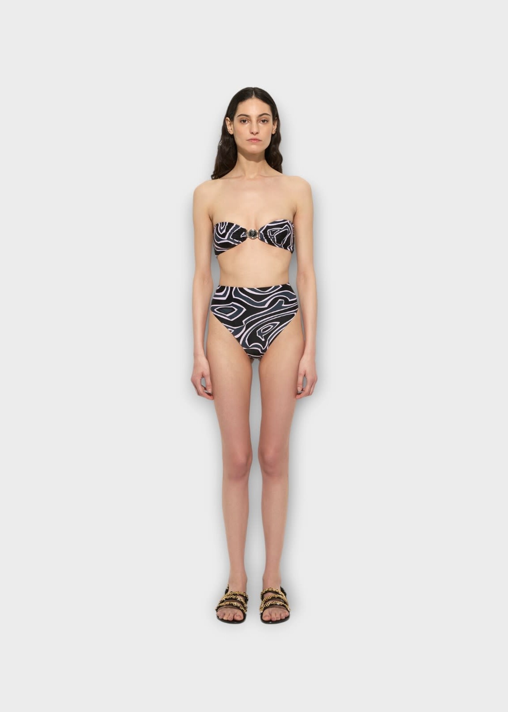 Pucci Pucci Swimwear, Print, Strapless Bikini Top In Black & Pink w/ Labirinto Print