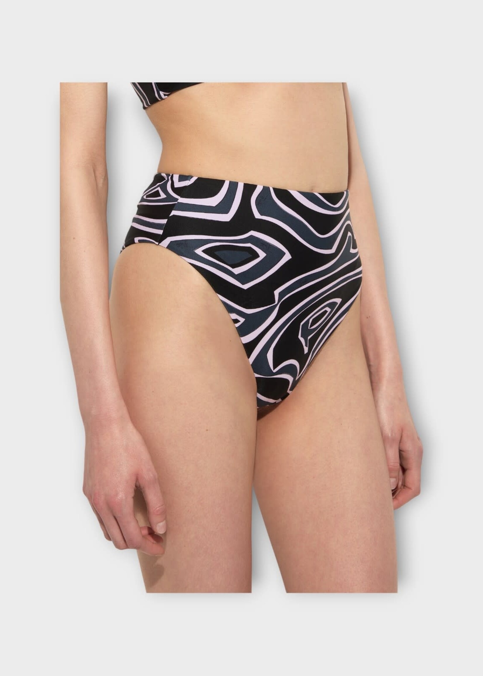 Pucci Pucci Swimwear, Print, High Waisted Bikini Bottom in Black & Pink w/ Labirinto Print