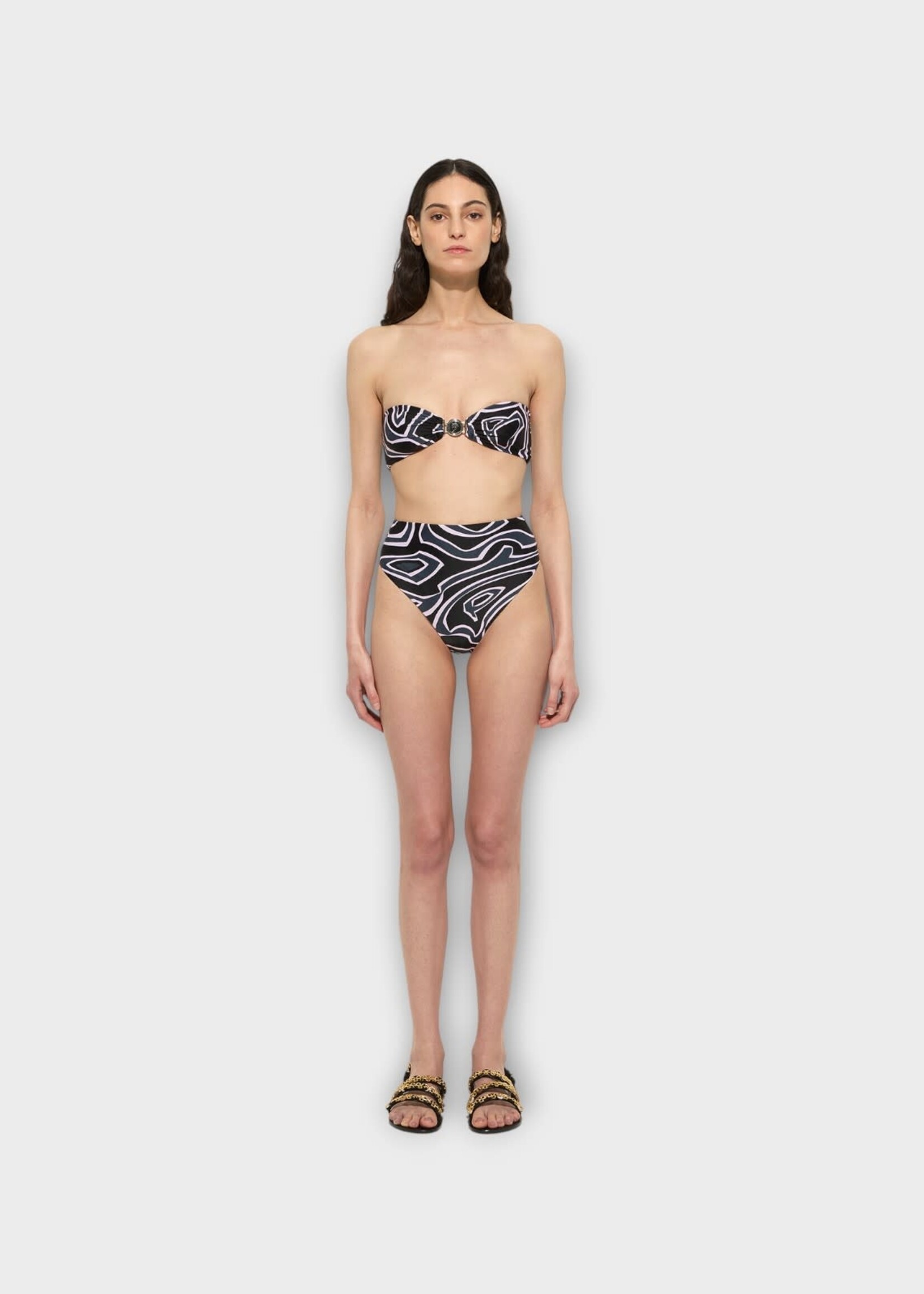 Pucci Pucci Swimwear, Print, High Waisted Bikini Bottom in Black & Pink w/ Labirinto Print