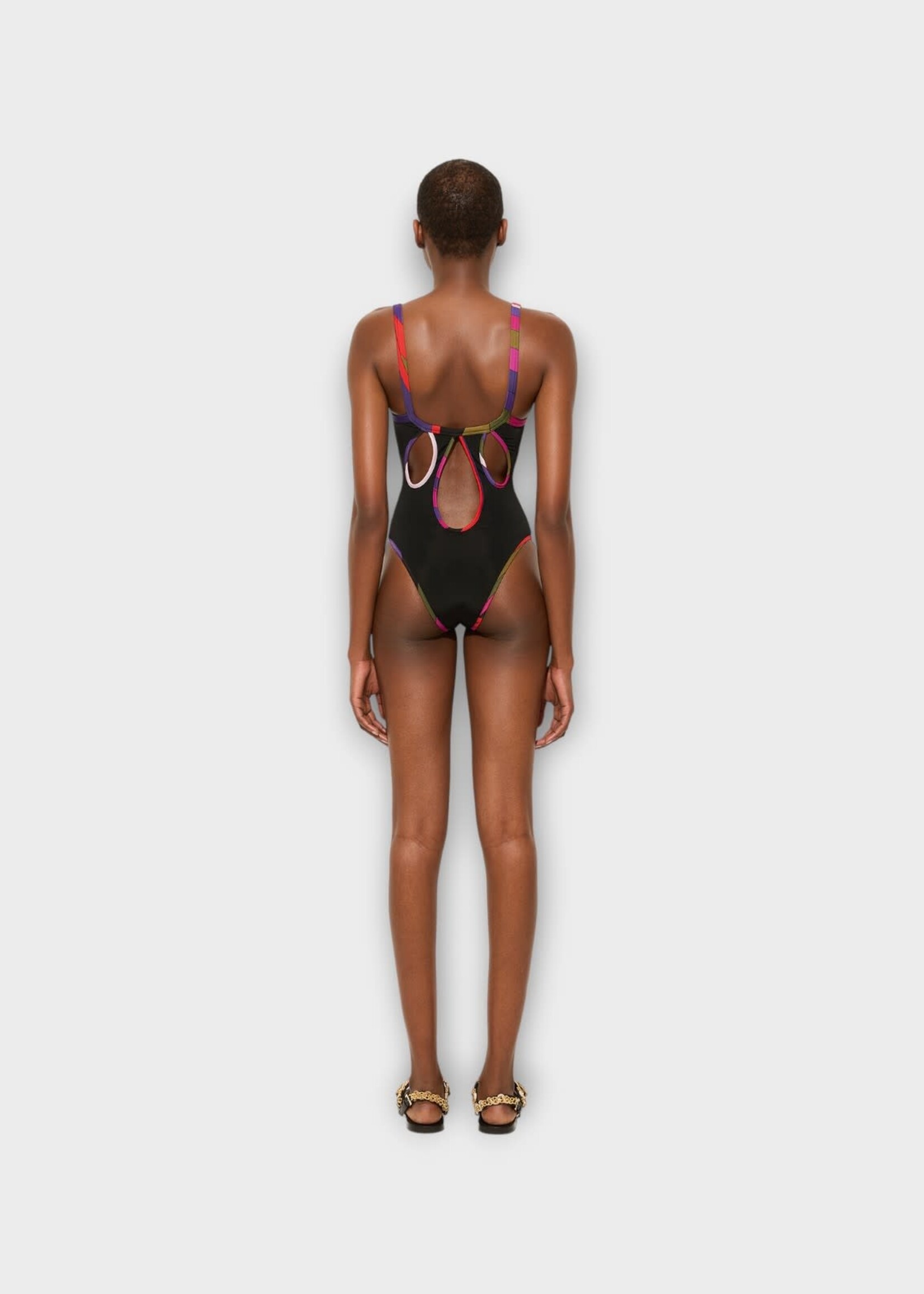 Pucci Pucci Swimwear, Black, One Piece Swimsuit In Nero w/ Printed Trim
