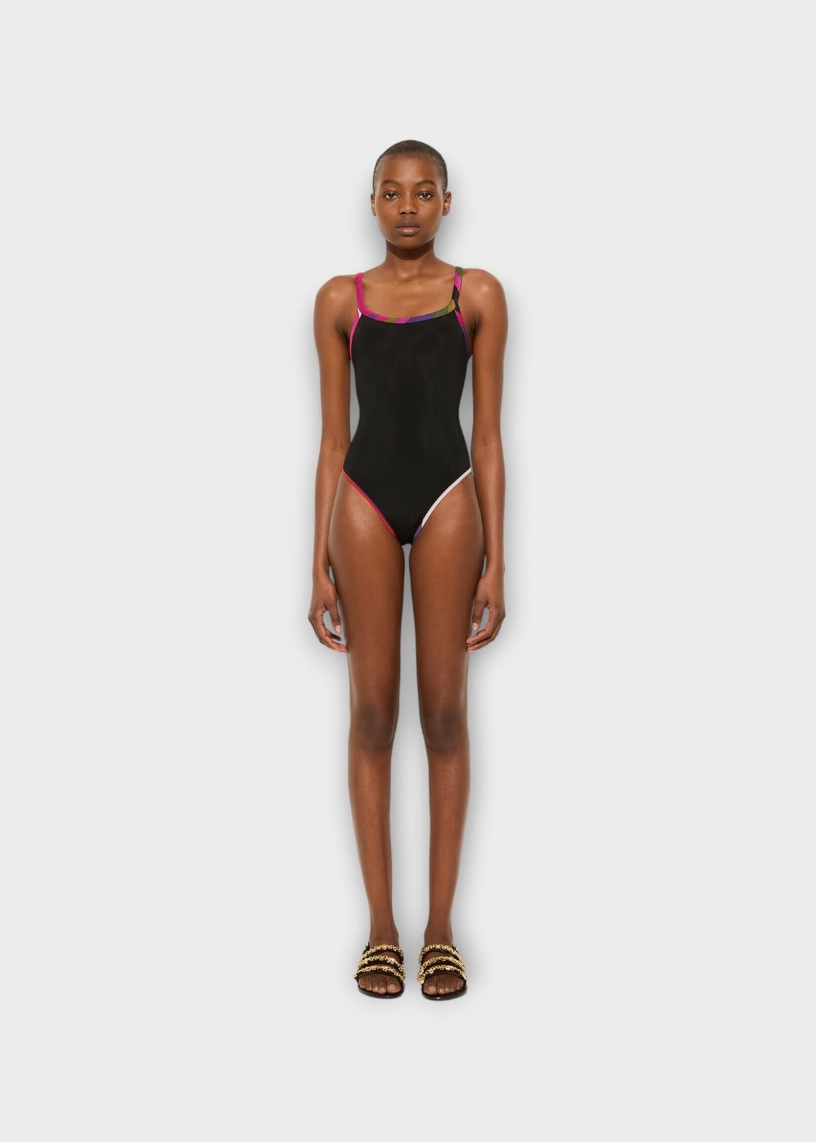 Pucci Pucci Swimwear, Black, One Piece Swimsuit In Nero w/ Printed Trim