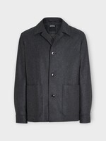 Zegna Zegna Jacket, Grey, Cashmere & Silk Collared Single Breasted Jacket in Grey Melange w/ Patch Pockets