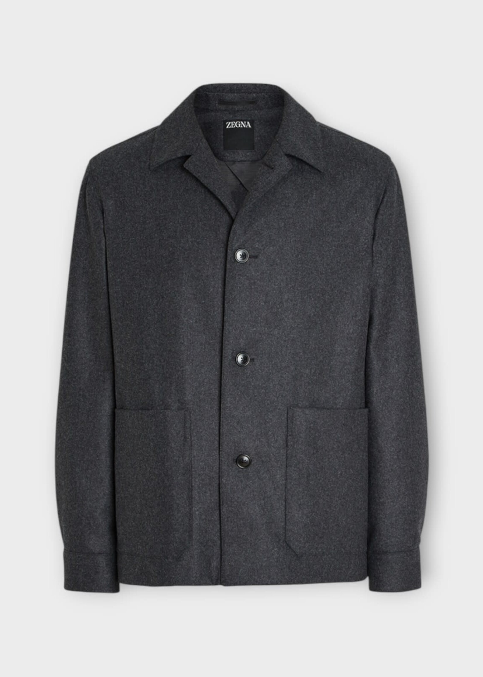 Zegna Zegna Jacket, Grey, Cashmere & Silk Collared Single Breasted Jacket in Grey Melange w/ Patch Pockets