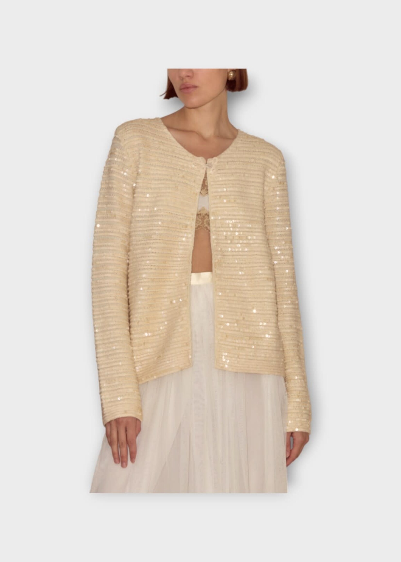 Bode Bode Sweater, Beige, Spotlight Sequin Embelished Swing Cardigan In Ivory