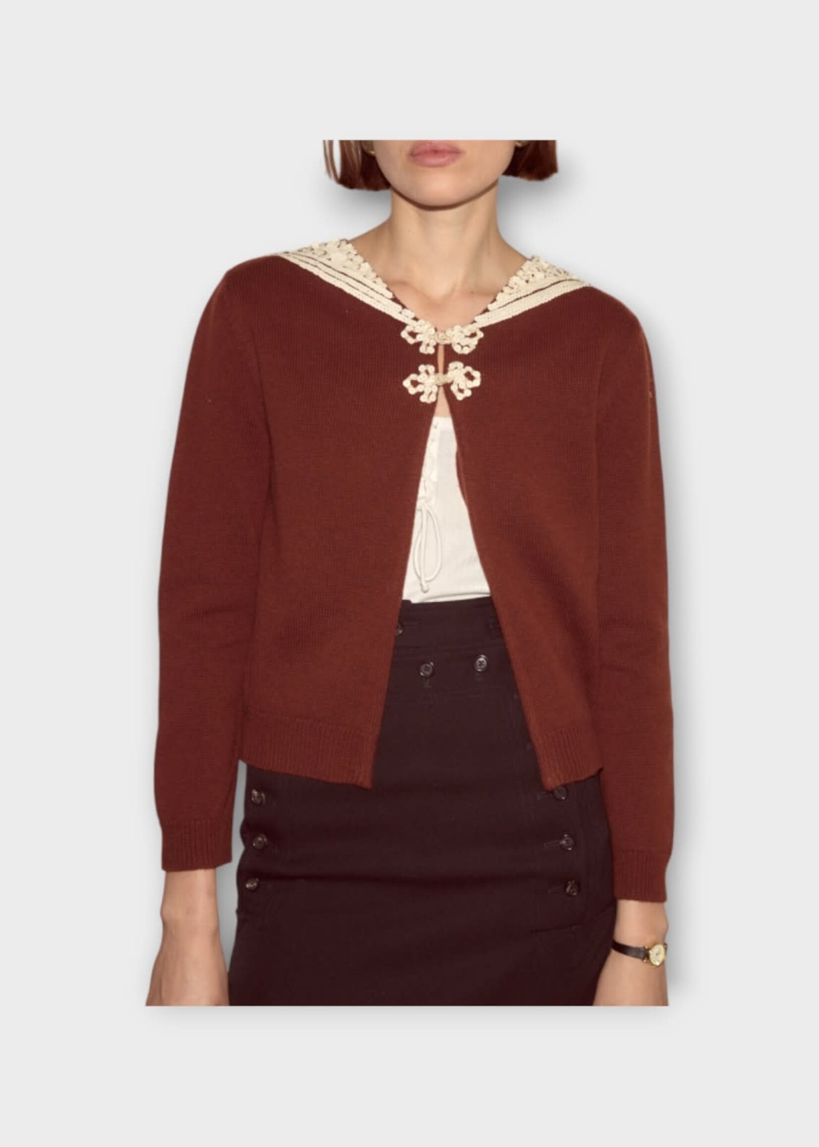 Bode Bode Sweater, Brown, Astoria Sequin Embelished Open Cardigan