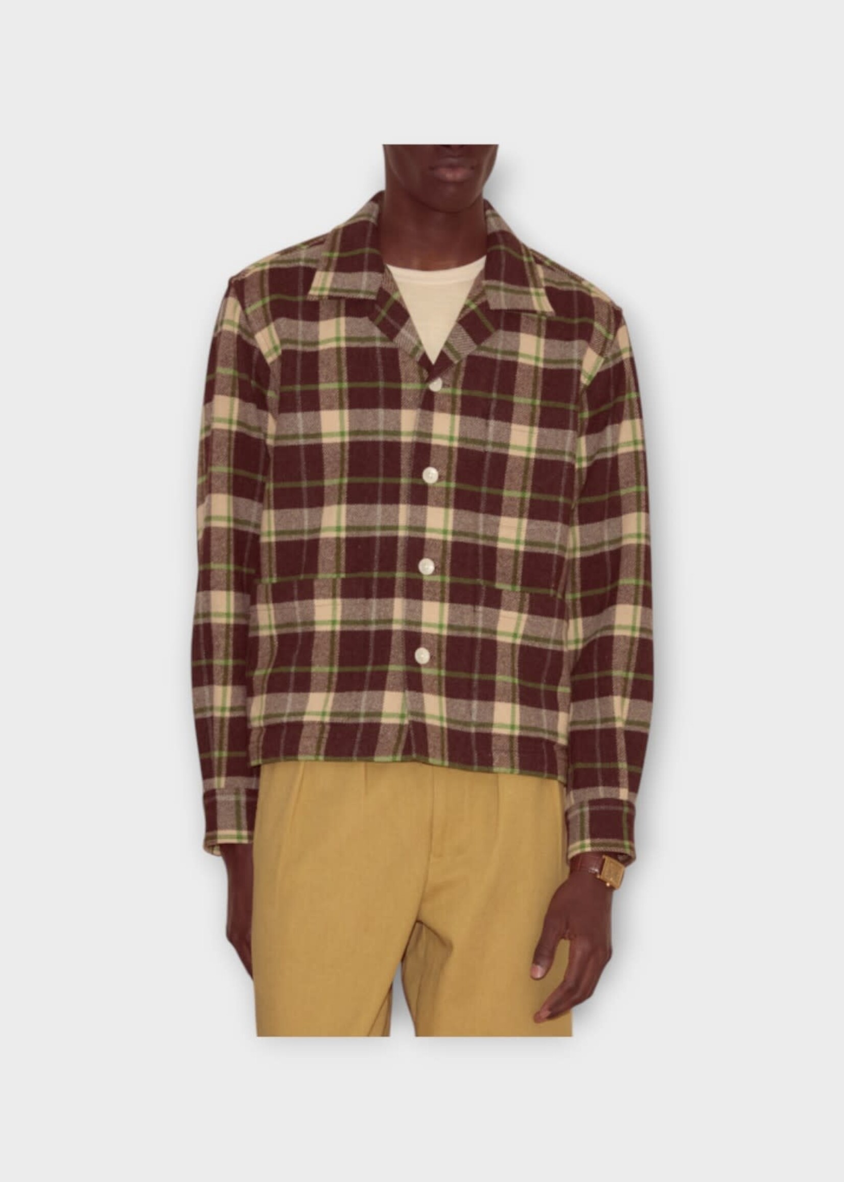 Bode Bode Shirt, Multi, Woodcrest Wool Checked Overshirt In Brown & Green