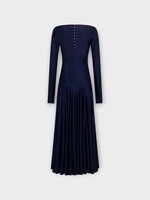 Rabanne Rabanne Dress, Navy, Crew Neck Long Sleeve Long Dress In Deep Navy w/ Godet Details