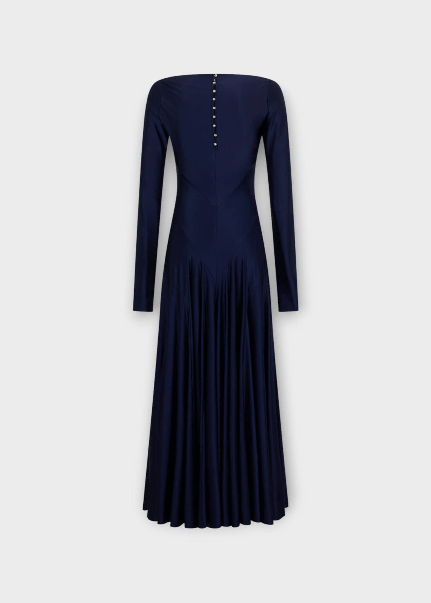 Rabanne Rabanne Dress, Navy, Crew Neck Long Sleeve Long Dress In Deep Navy w/ Godet Details