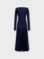 Rabanne Rabanne Dress, Navy, Crew Neck Long Sleeve Long Dress In Deep Navy w/ Godet Details