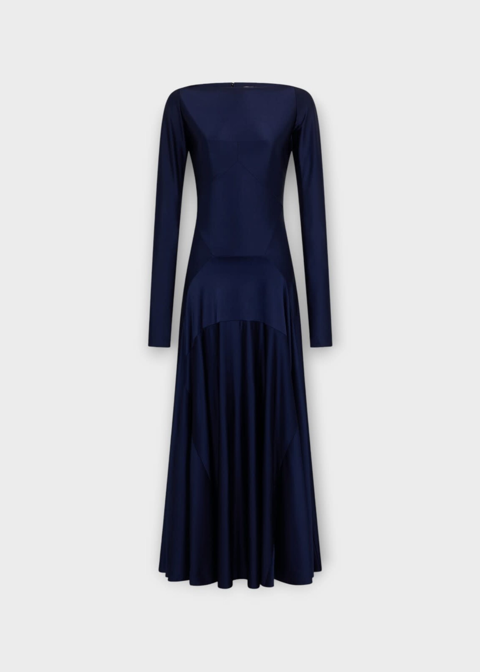 Rabanne Rabanne Dress, Navy, Crew Neck Long Sleeve Long Dress In Deep Navy w/ Godet Details