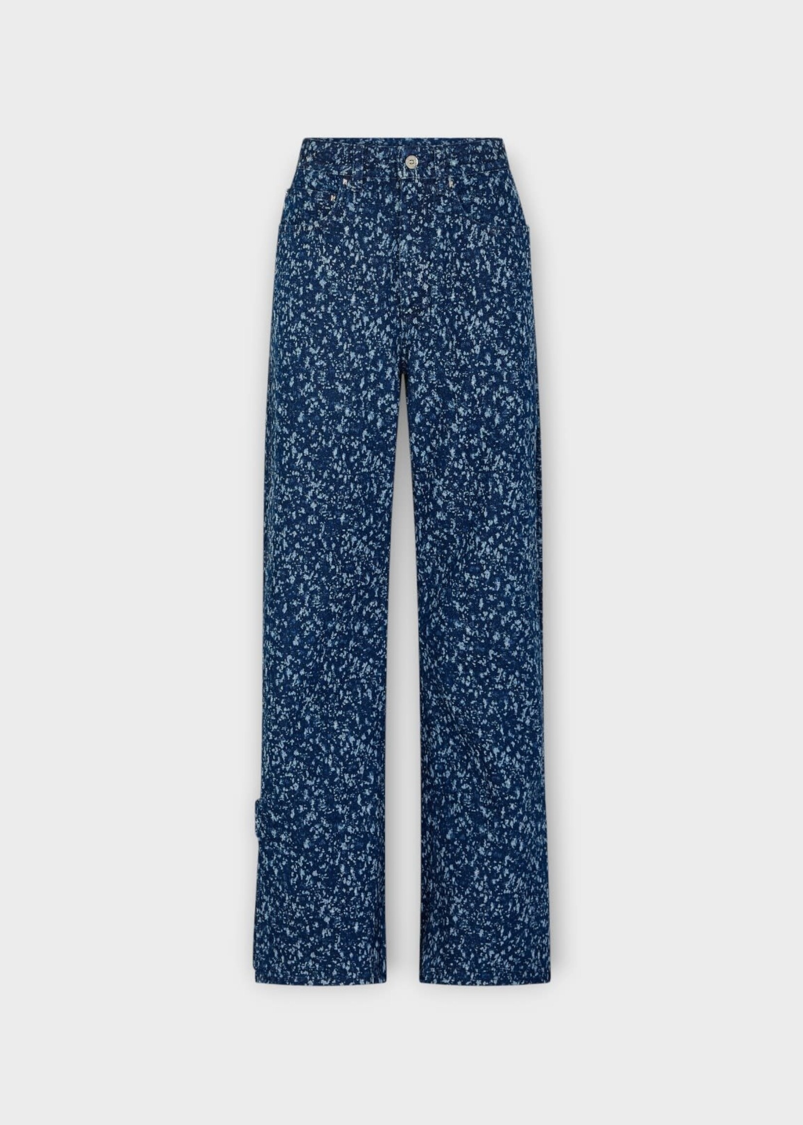 Rabanne Rabanne Jeans, Blue, Baggy High Waist Straight Leg Denim Pants In Laser Bleu Mouchete