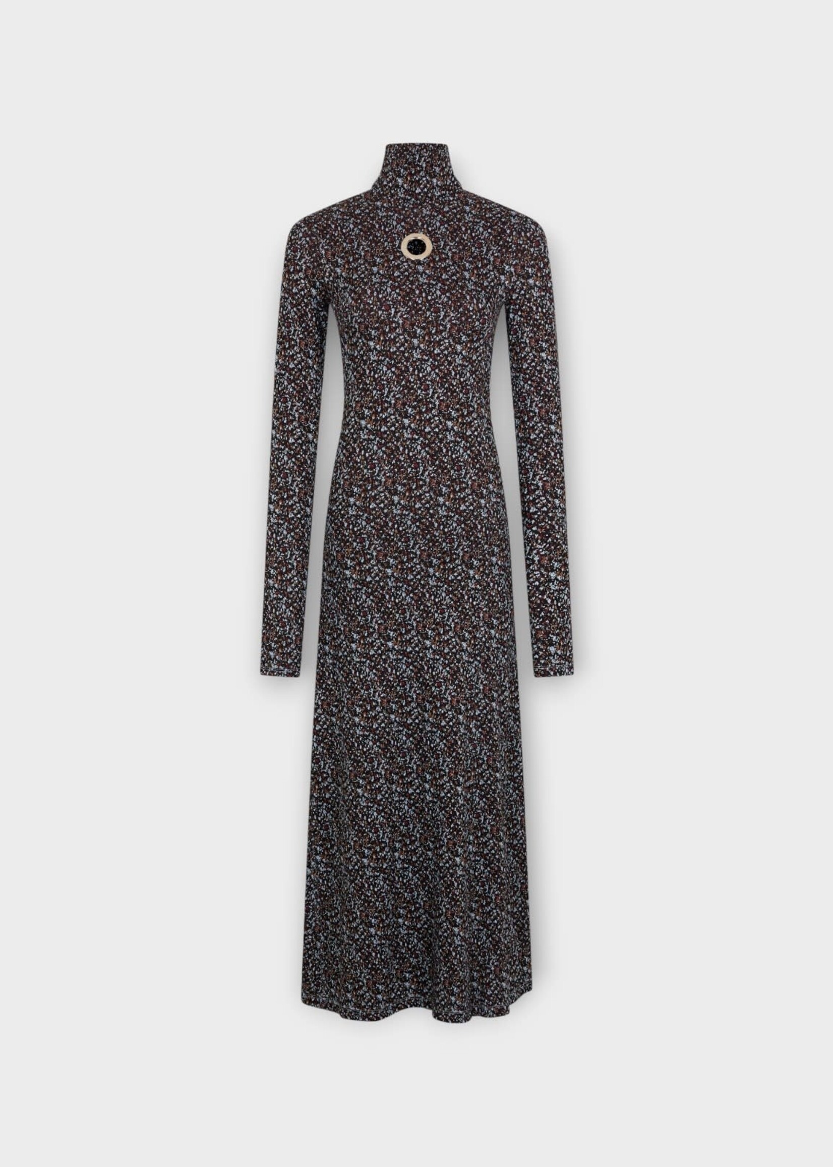 Rabanne Rabanne Dress, Print, High Neck Long Sleeve Midi Dress In Black Blue & Red