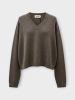 Alexandra Golovanoff AGT Knitwear, Brown, Cashmere Mathilde V-Neck Cropped Knitwear