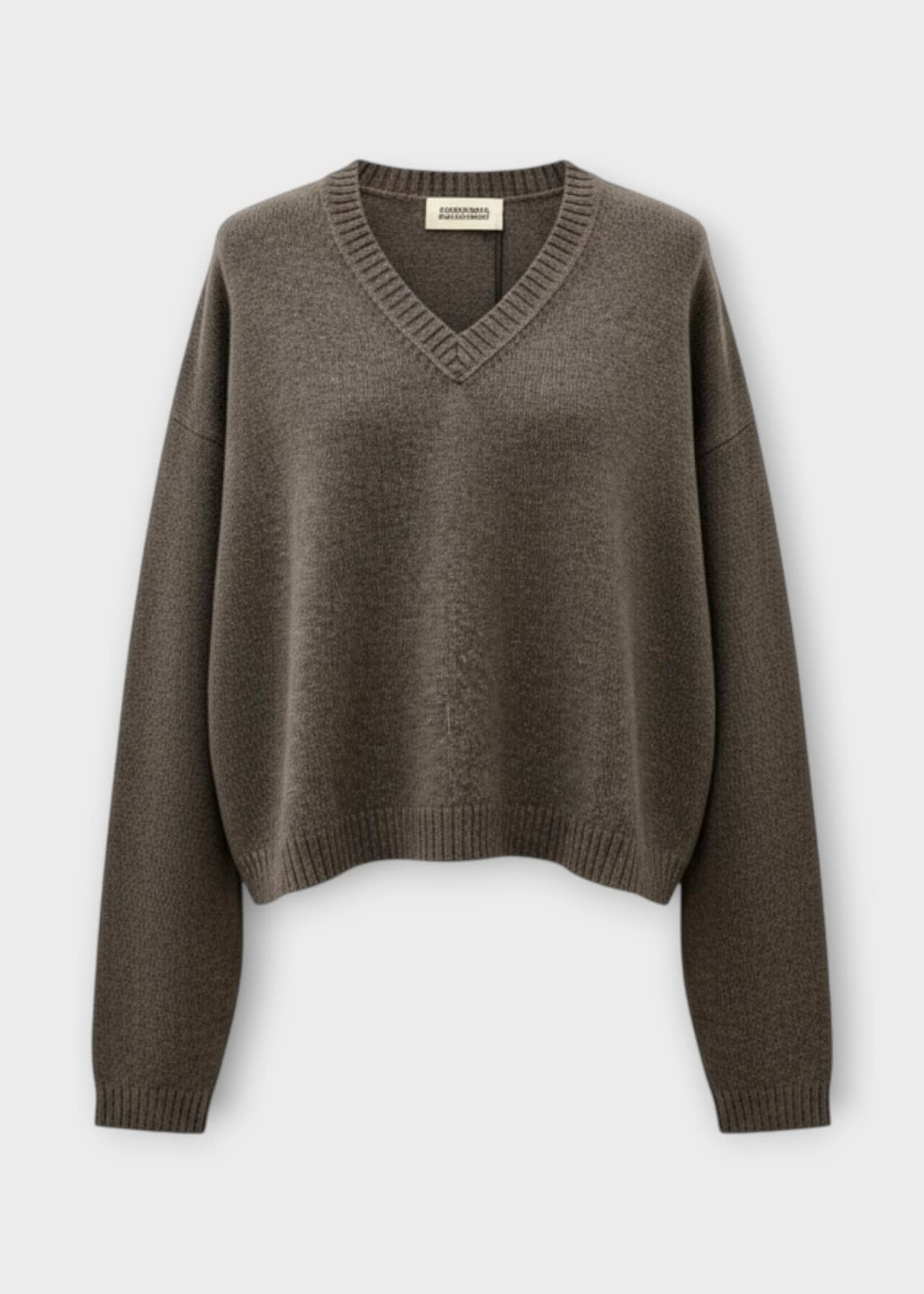 Alexandra Golovanoff AGT Knitwear, Brown, Cashmere Mathilde V-Neck Cropped Knitwear