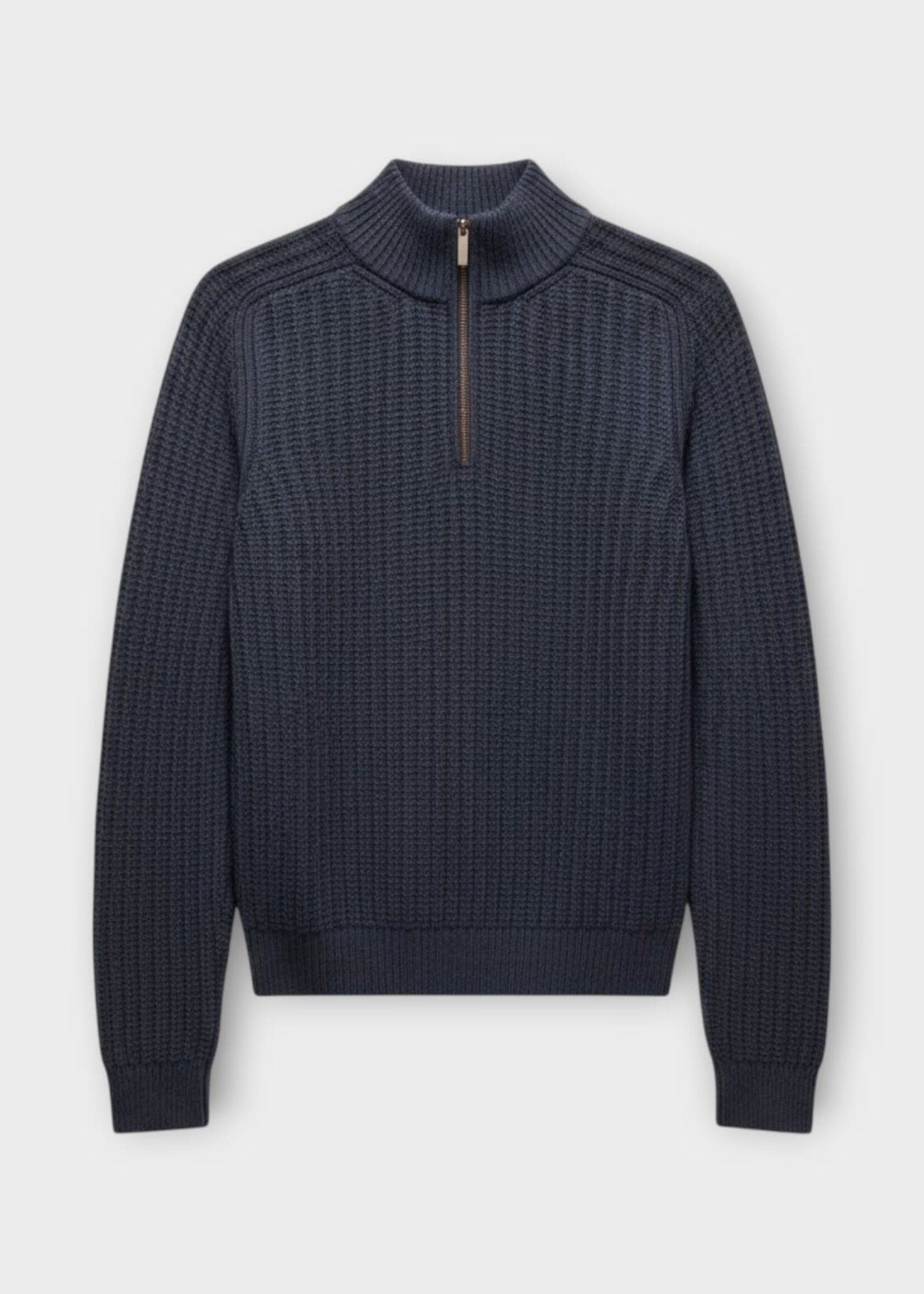 Iris Von Arnim Iris Von Arnim Knitwear, Navy, Eugene Cashmere High Neck Zip Up Cable Knitwear