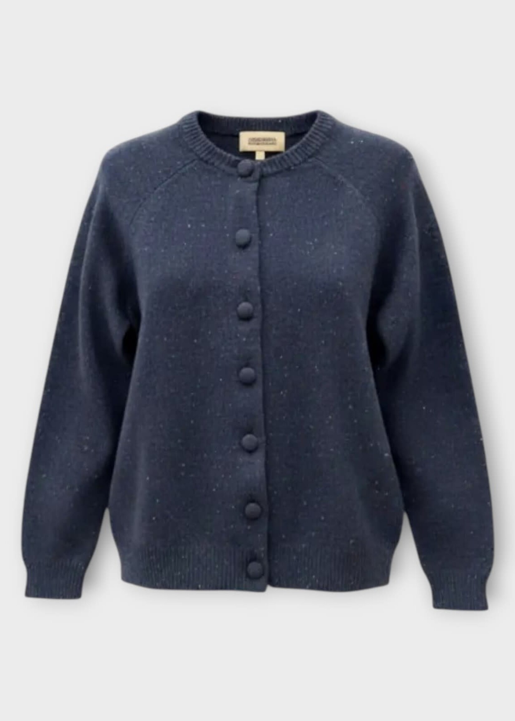 Alexandra Golovanoff AGT Knitwear, Navy, Cashmere Maxi Mila Button Up Tweed Cardigan In Navy
