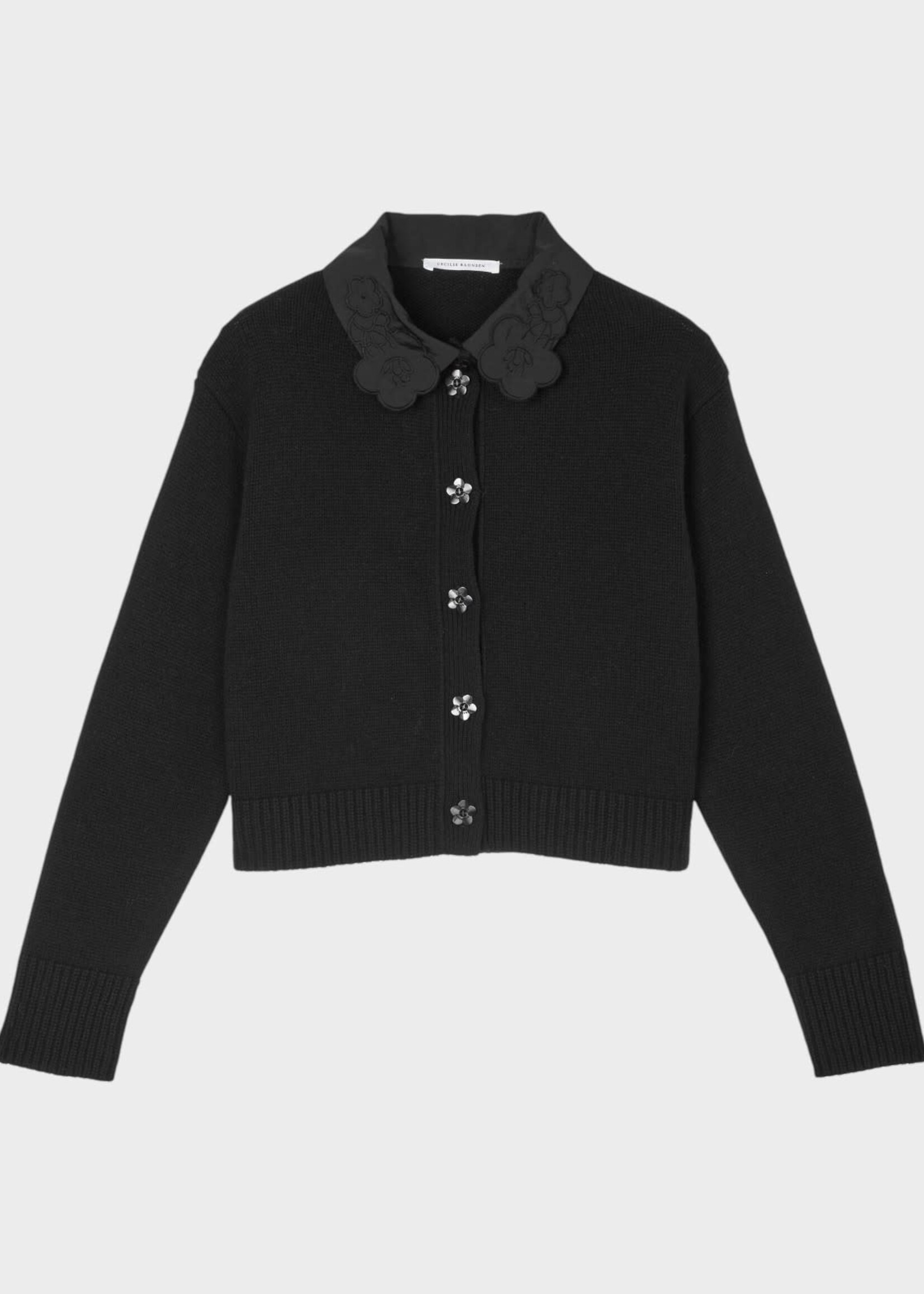 Cecilie Bahnsen Cecilie Bahnsen Knitwear, Black, Bibi Recycled Cashmere Collared Button Up Cardigan