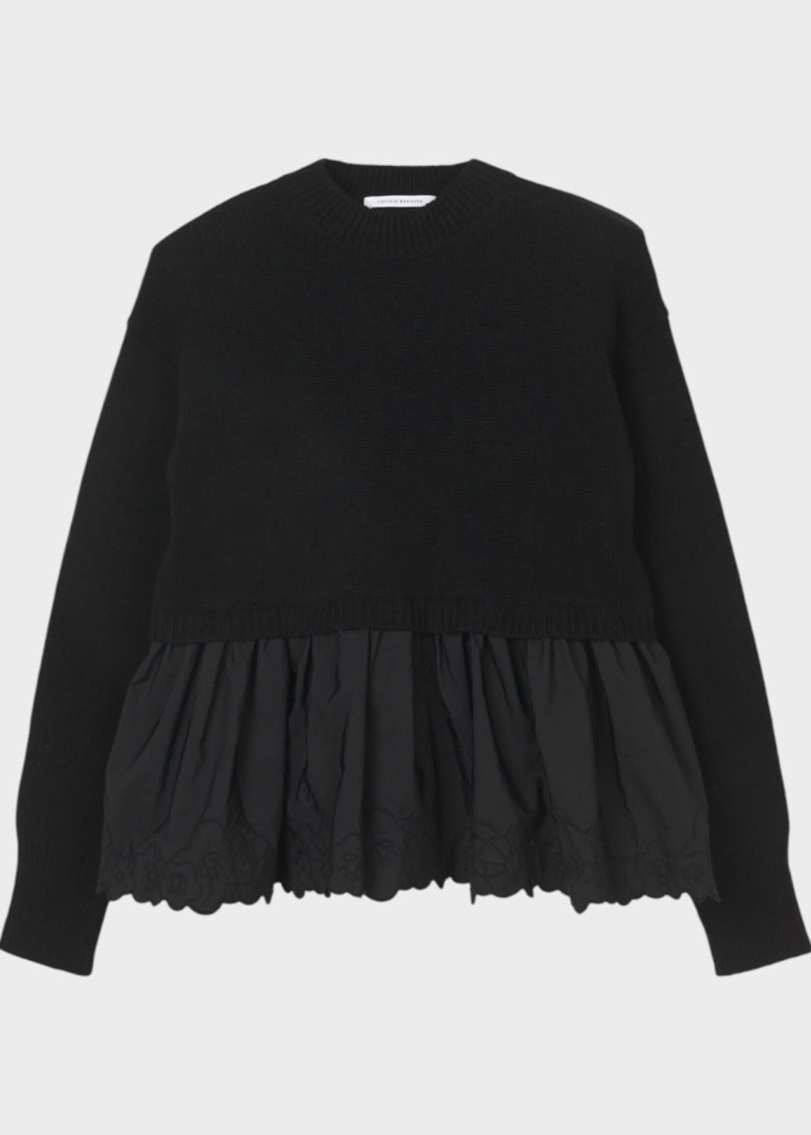 Cecilie Bahnsen Cecilie Bahnsen Knitwear, Black, Bera Recycled Cashmere w/ Ruffled Hem