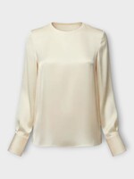 Valentino Valentino Top, Beige, Silk Crew Neck Long Sleeve Top In Betulla