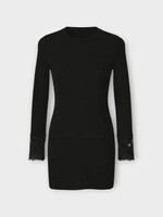 Valentino Valentino Top, Black, Cashmere Crew Neck Ribbed Knitwear In Nero w/ Lace Details