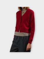 AGT AGT Knitwear, Red, Wool & Cashmere Bianca Cropped Button Up Cardigan in Ruby Red
