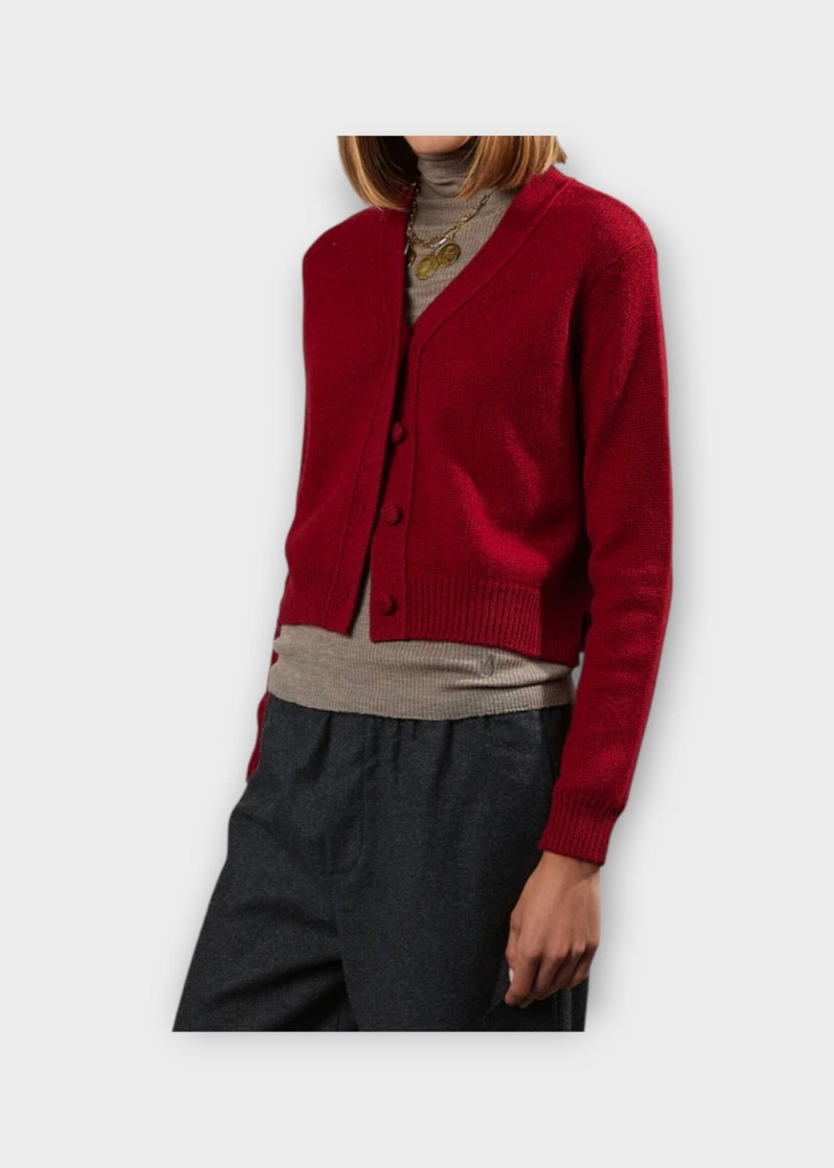 AGT AGT Knitwear, Red, Wool & Cashmere Bianca Cropped Button Up Cardigan in Ruby Red