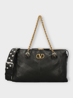 Valentino Valentino Bag, Black, Panthea Nappa Leather Patchwork Medium Tote Bag In Nero w/ Chevron Pattern