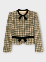 Valentino Valentino Jacket, Multi, Light Tweed Pied De Poule Jacket In Multicolour Beige & Grey w/ Bow Details #66