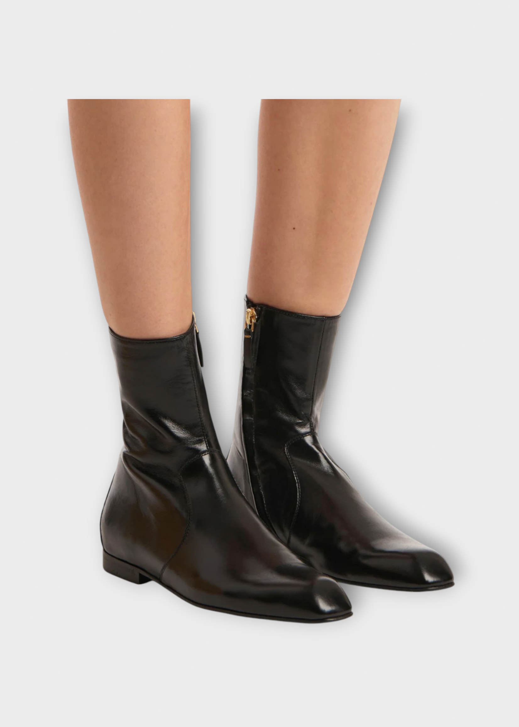 Khaite Khaite Boots, Black, Colt Glazed Leather Ankle Boots In Black