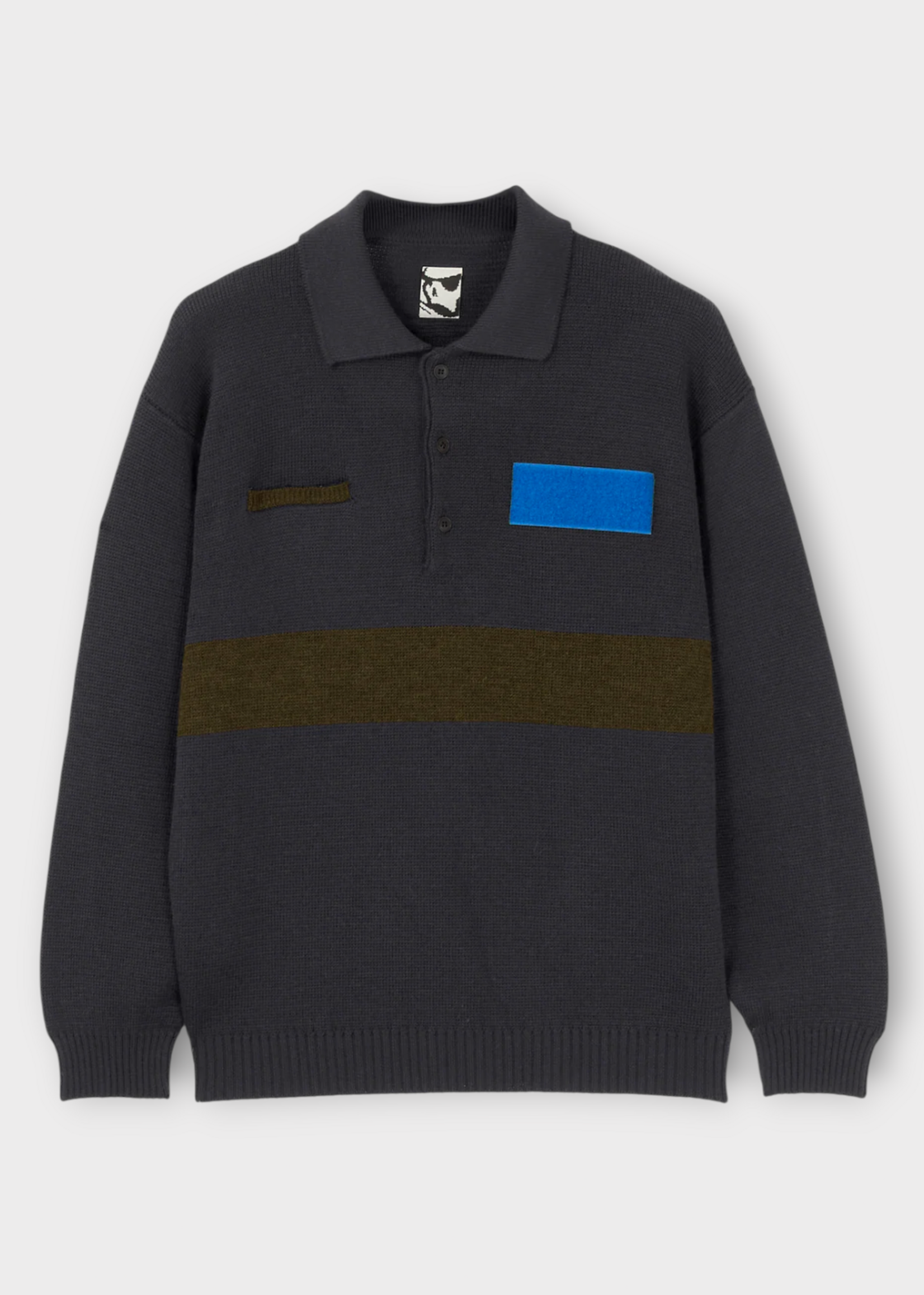 GR10K GR10K Polo, Grey, Collared Polo Workwear In Dark Grey w/ Blue Patch