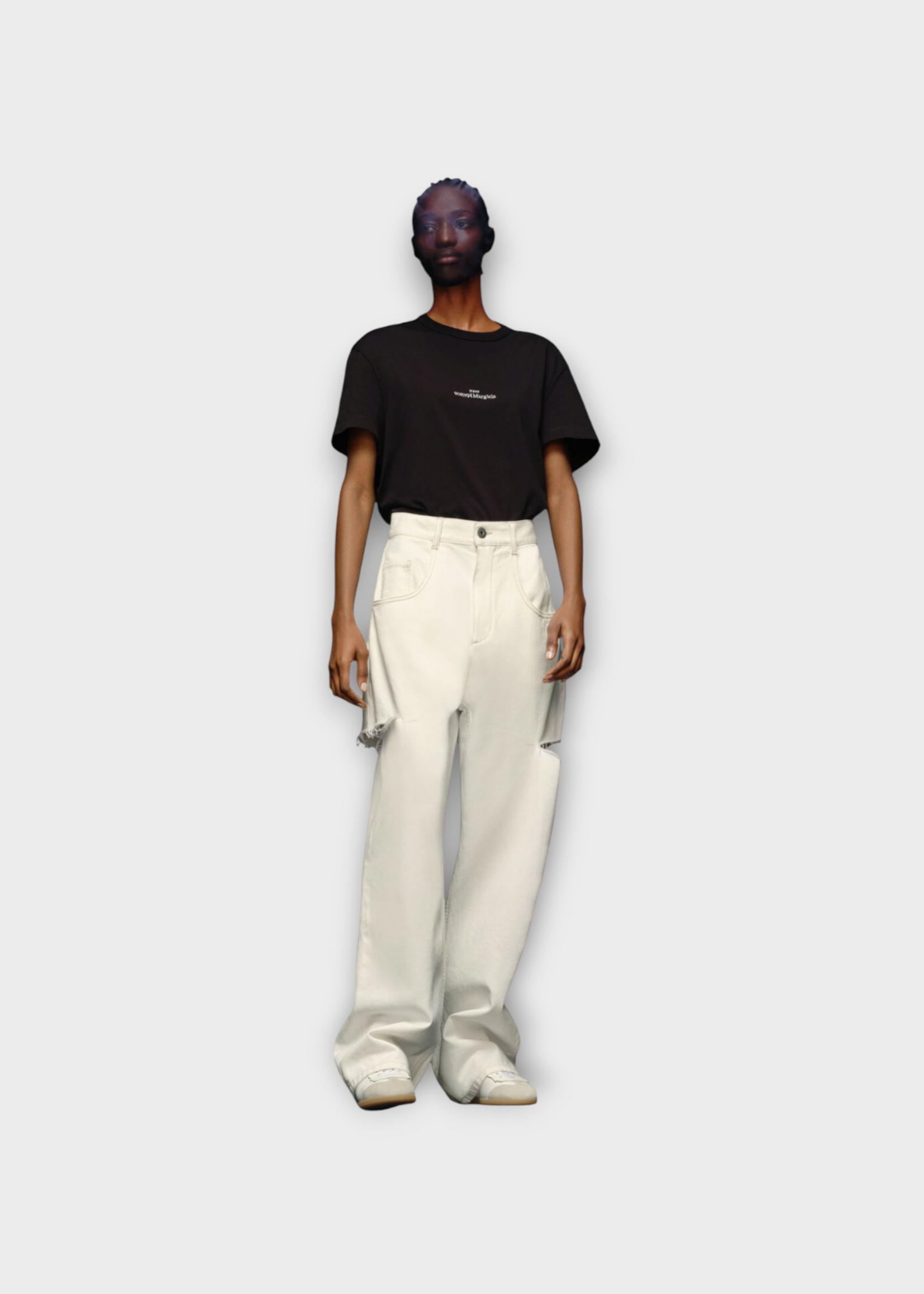 Maison Margiela Maison Margiela Jeans, White, Cotton Straight Leg Denim Pants in White w/ Slash Details
