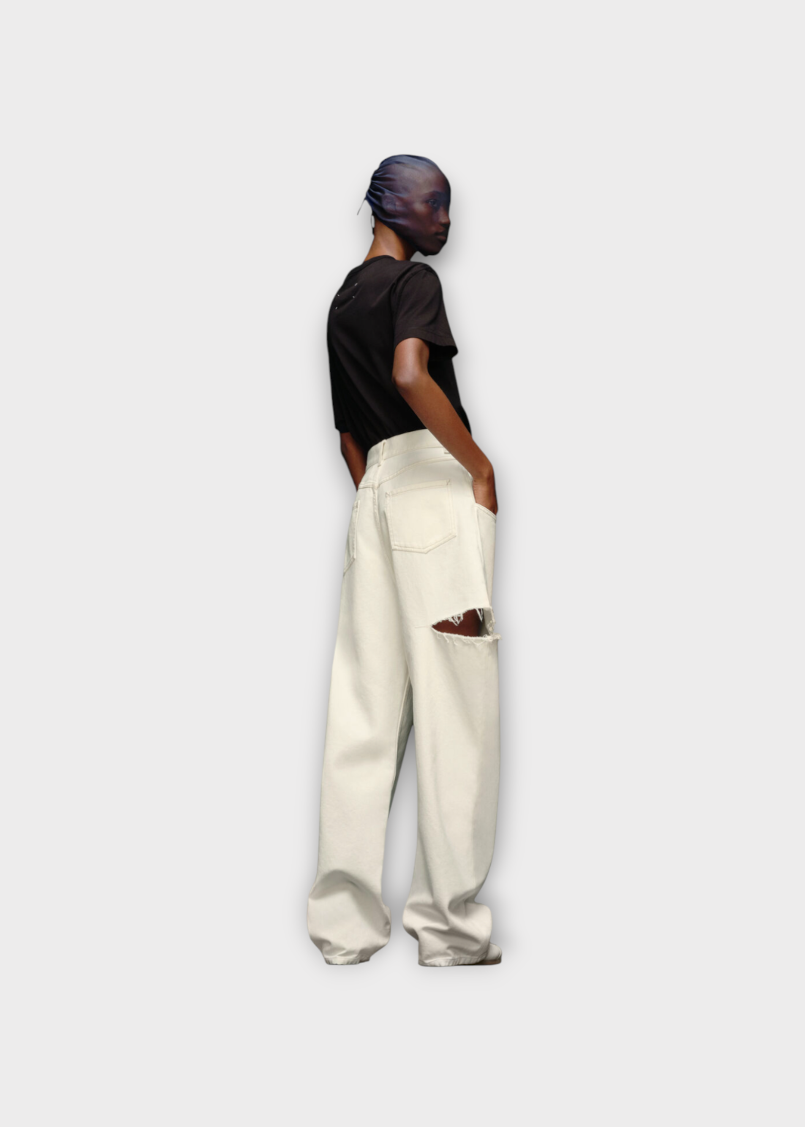 Maison Margiela Maison Margiela Jeans, White, Cotton Straight Leg Denim Pants in White w/ Slash Details
