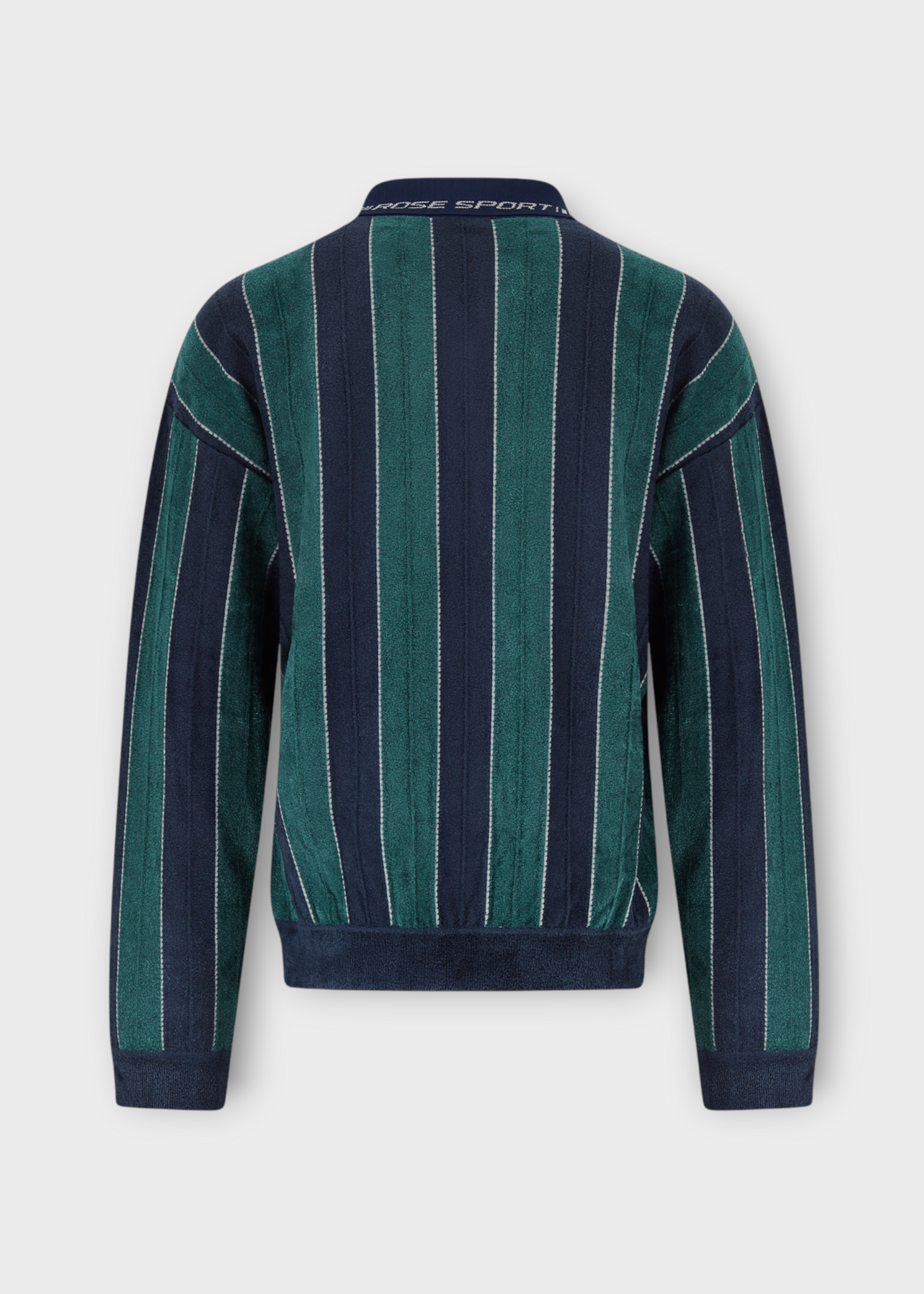 Martine Rose Martine Rose Polo, Green, Sporty Long Sleeve Striped Polo In Green & Navy w/ Logo