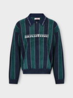 Martine Rose Martine Rose Polo, Green, Sporty Long Sleeve Striped Polo In Green & Navy w/ Logo