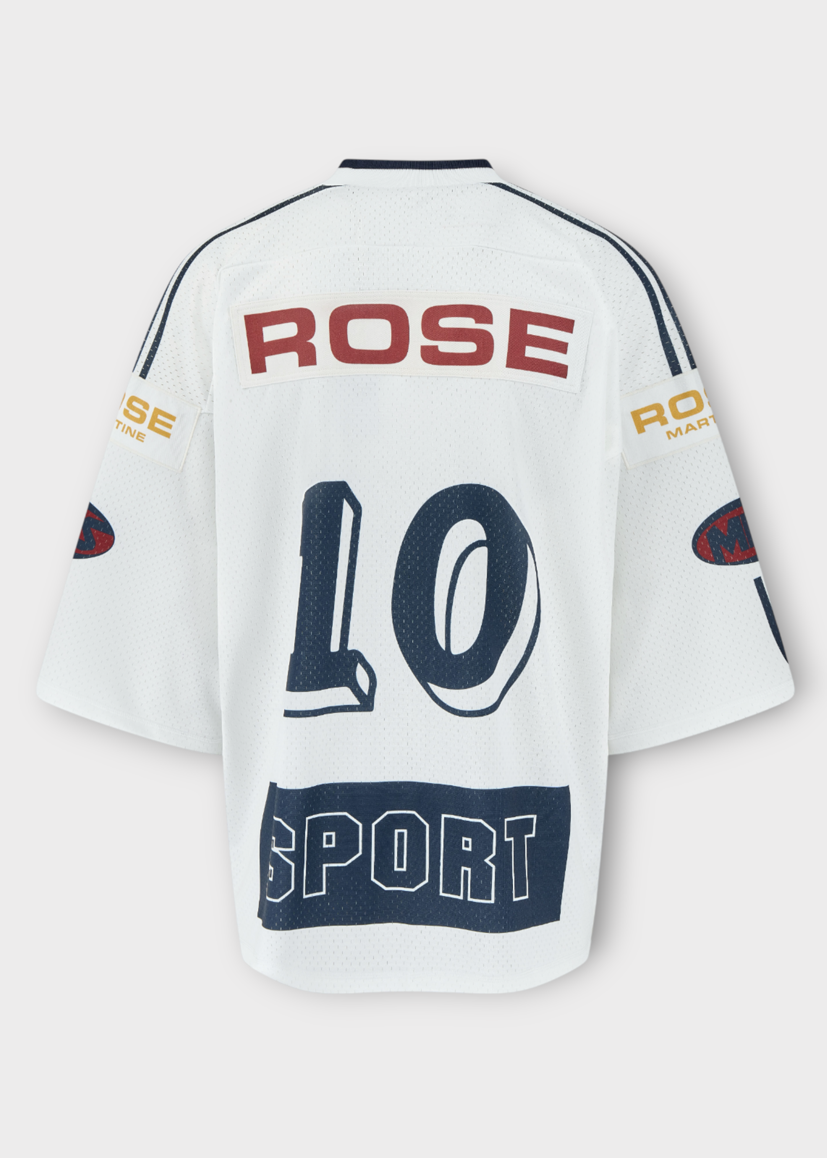 Martine Rose Martine Rose T-Shirt, Multi, Oversized V-Neck Hockey Top In White & Navy