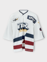 Martine Rose Martine Rose T-Shirt, Multi, Oversized V-Neck Hockey Top In White & Navy