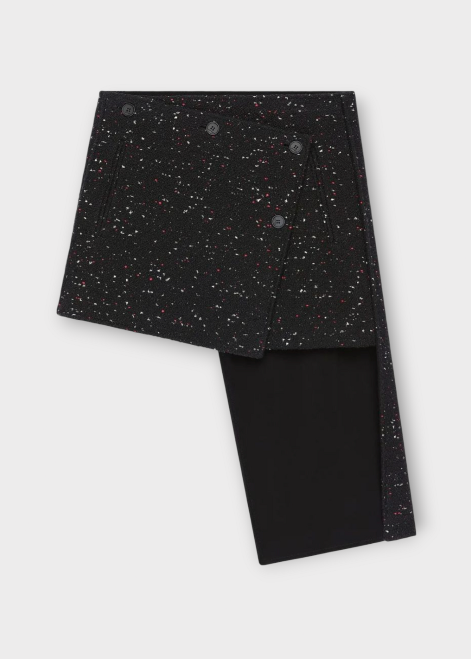 Courreges Courreges Skirt, Black, Oblique Tweed Wrap Up Asymmetric Mini Skirt