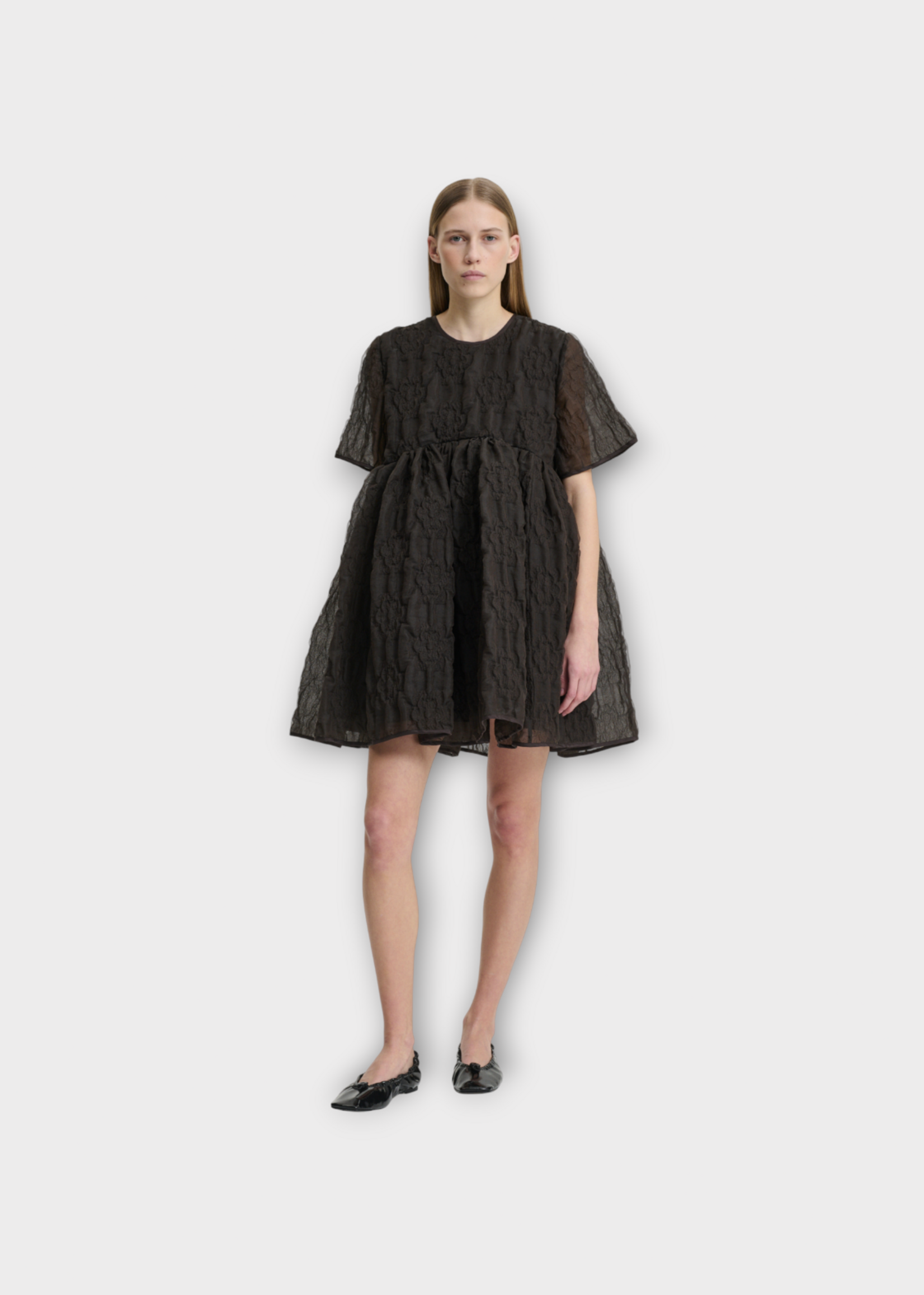 Cecilie Bahnsen Cecilie Bahnsen Dress, Black, Britney Short Sleeve Oversized Dress in Soil Brown