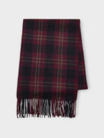 Undercover Undercover Scarf, Print, Wool & Cashmere Fringed Scarf in Bordeaux w/ Check Print