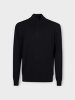 Zegna Zegna Knitwear, Navy, Cashmere High Buttoned Collar Sweater in Blue
