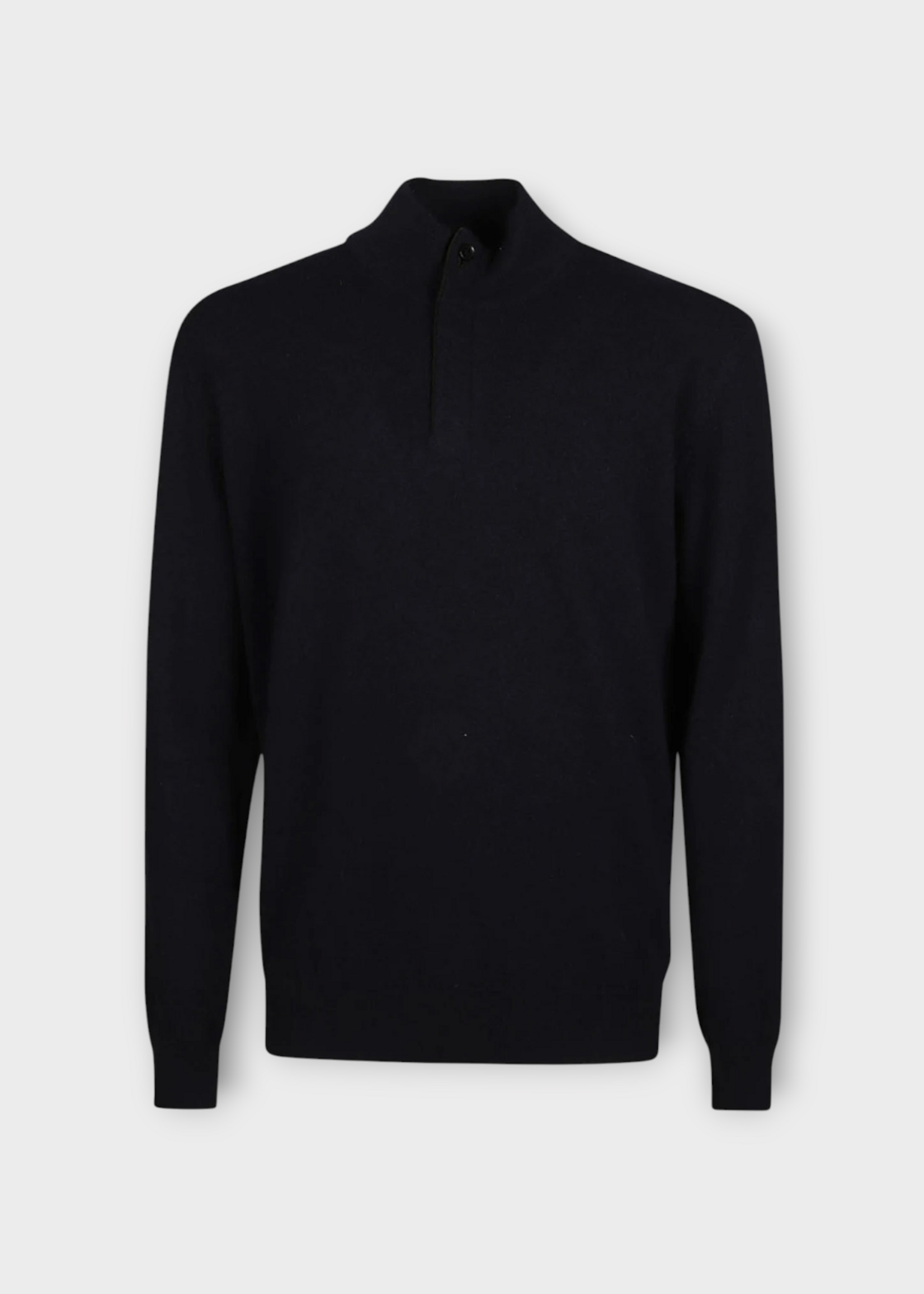 Zegna Zegna Knitwear, Navy, Cashmere High Buttoned Collar Sweater in Blue