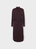 Maison Margiela Maison Margiela Dress, Purple, High Neck Long Sleeve Midi Dress In Prune w/ Lamé & Silk Inserts