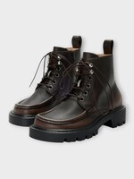 Loewe Loewe Boots, Brown, Sierra Calf Leather Lace Up Combat Ankle Boots In Dark Brown