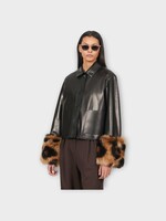 Loewe Loewe Jacket, Black, Nappa Turn-Up Collared Jacket In Black w/ Detachable Printed Shearling Cuffs