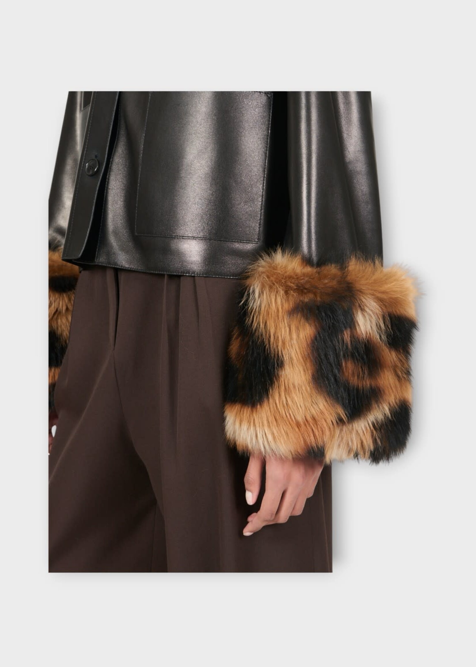 Loewe Loewe Jacket, Black, Nappa Turn-Up Collared Jacket In Black w/ Detachable Printed Shearling Cuffs