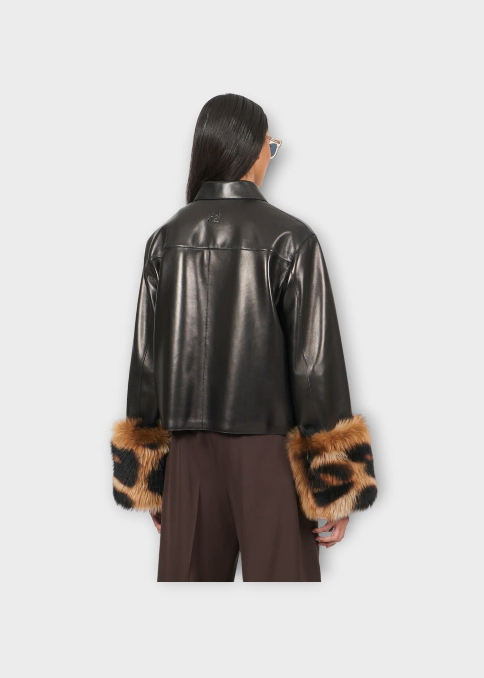 Loewe Loewe Jacket, Black, Nappa Turn-Up Collared Jacket In Black w/ Detachable Printed Shearling Cuffs