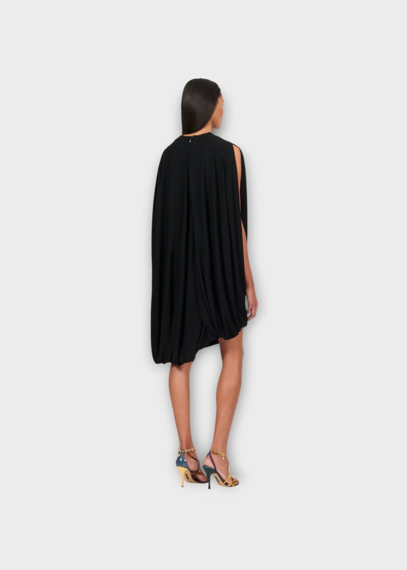Loewe Loewe Dress, Black, Crew Neck Asymmetric Draped Knee Length Dress In Black