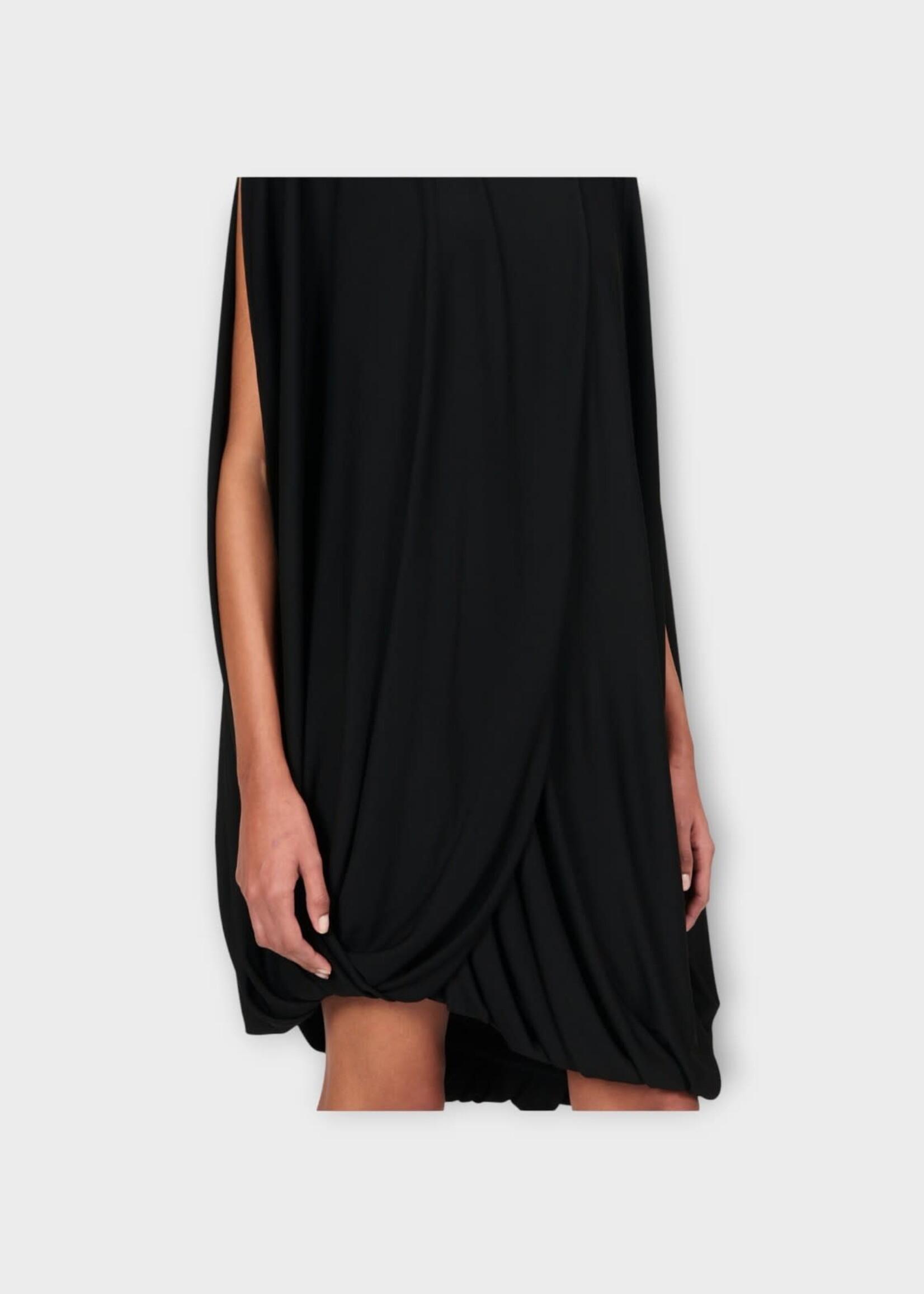 Loewe Loewe Dress, Black, Crew Neck Asymmetric Draped Knee Length Dress In Black