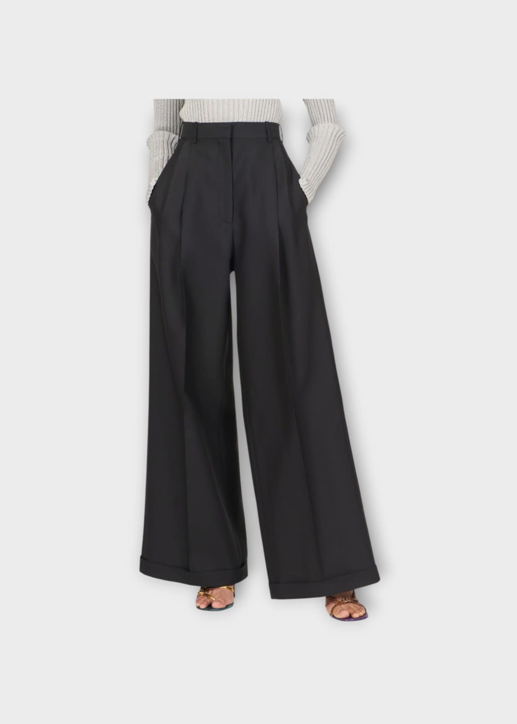 Loewe Loewe Trousers, Black, Wool & Silk High Waist Wide Leg Pants In Black